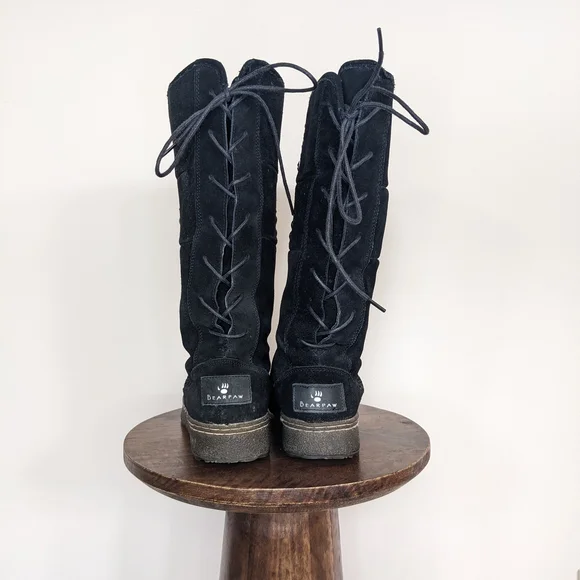 BearPaw Studded Black Suede Winter Boots (Wool & Sheepskin Lining) - Picture 4 of 9